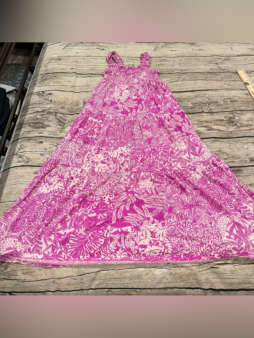 Lilly Pulitzer Girls’ Pink Floral Tiered Cotton Sundress w/ Smocked Top LG 8/10
